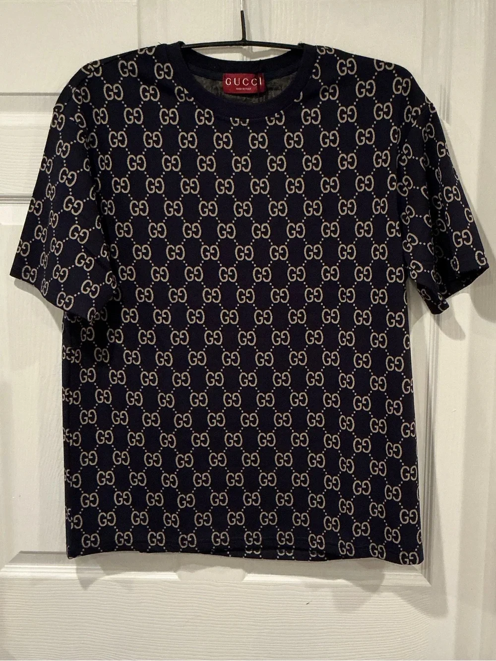 Gucci Navy & Beige Short-Sleeve GG Monogram Tee